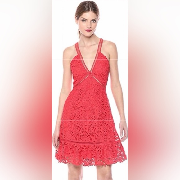 ASTR The Label Dresses & Skirts - ASTR Red Orange Ladder Detail Crochet Lace Lined Sleeveless Mini Dress Womens XS